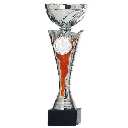 Luxe trofee/prijs beker - zilver - wimpel rood - kunststof - 23 x 8 cm