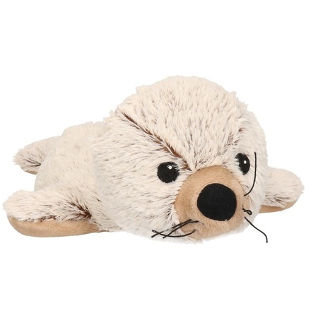 Zeehonden speelgoed artikelen opwarmbare zeehond knuffelbeest bruin / creme 31 cm