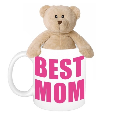 Moederdag Best mom mok met knuffel beertje