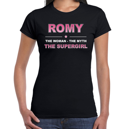Naam cadeau t-shirt / shirt Romy - the supergirl zwart voor dames