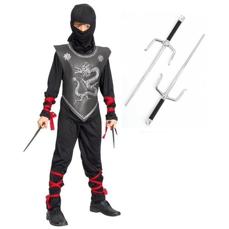 Feestkleding Ninja met dolkenset maat L voor kinderen