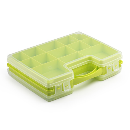 Storage box/case with 22-compartments green 28 x 21 x 6 cm