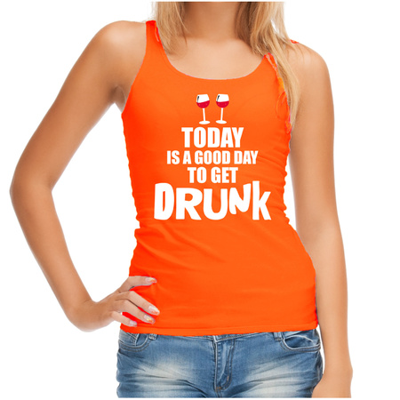 Oranje tanktop today is a good day to get drunk wijn Koningsdag/ Nederland/ EK/ WK supporter dames
