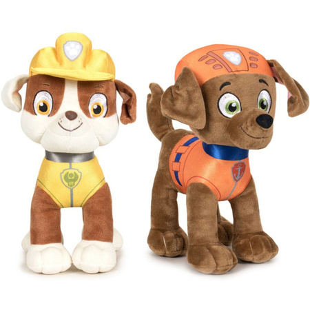 Paw Patrol soft toys set of 2x caracters Rubble and Zuma 27 cm