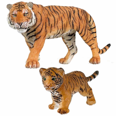 Plastic toy figures animals tigers family 2x animals