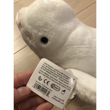 Witte pluche walvis met kraaloogjes 20 cm