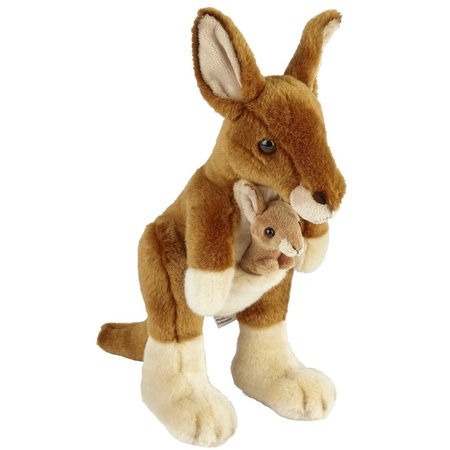 Plush brown kangaroo with baby cuddle toy 28 cm