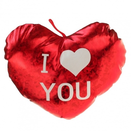 Plush shiny red heart pillow I Love You 14 cm