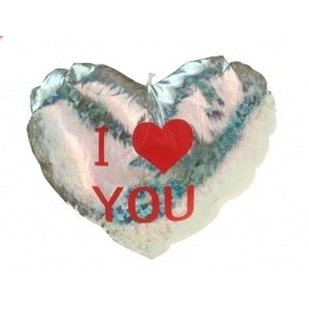 Plush shiny silver heart pillow I Love You 14 cm