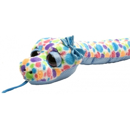 Knuffeldiertje slang pluche blauw stippen kleur 137 cm