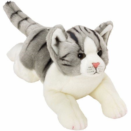 toewijzing Neerwaarts overeenkomst Pluche poes/kat knuffel liggend grijs/wit 33 cm bestellen voor € 28.99 bij  het Knuffelparadijs