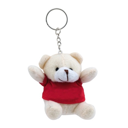 Pluche sleutelhanger teddybeer rood 8 cm