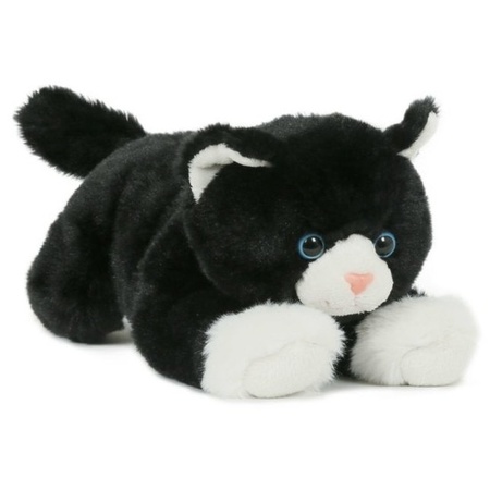 Plush black/white cat cuddle toy 25 cm with Happy Birthday card