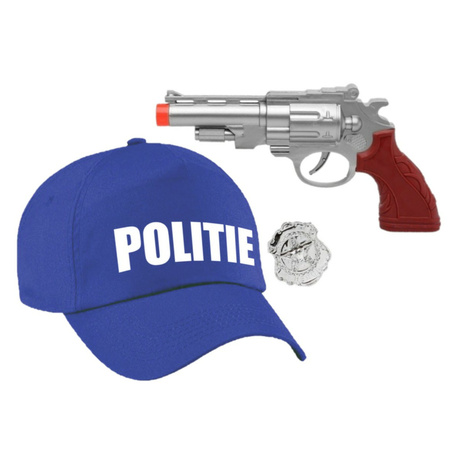Politie verkleed cap/pet blauw met pistool voor volwassenen
