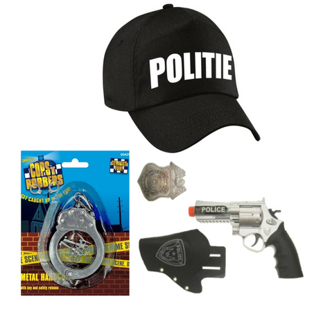 Police cap black for kids with gun/holster/badge