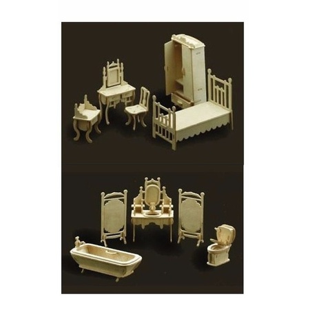 Doll house furniture bath and bedroom set