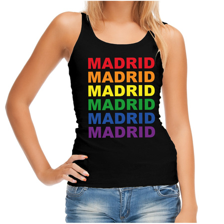 Regenboog Madrid gay pride zwarte tanktop voor dames