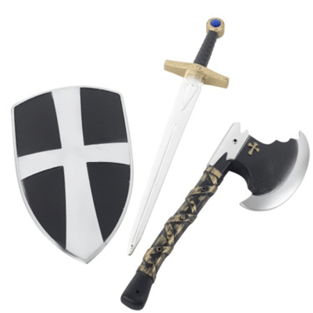 Ridder helm brons-kleurig met set ridder speelgoed wapens