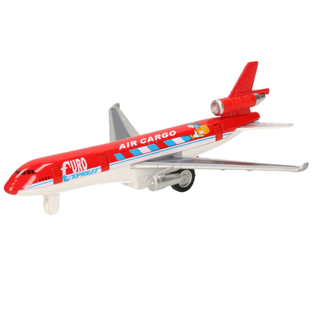 Speelgoed vliegtuigen setje van 2 stuks zilver en rood 19 cm