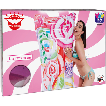 Roze/snoepjes print opblaasbaar luchtbed 177 x 60 cm volwassenen