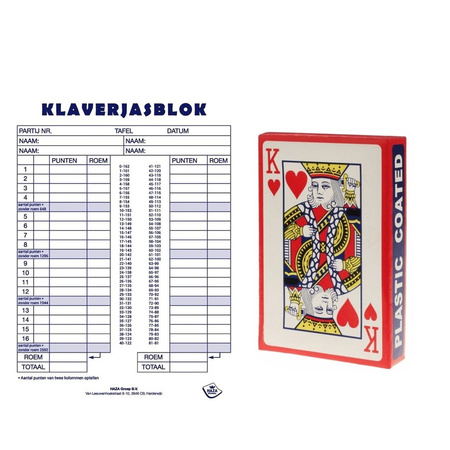 Scoreblok Klaverjassen spel 50 vellen met 2x pakjes speelkaarten
