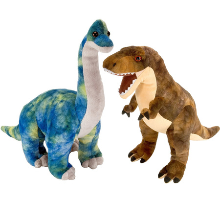Setje van 2x dinosaurus knuffels T-rex en Brachiosaurus van 25 cm