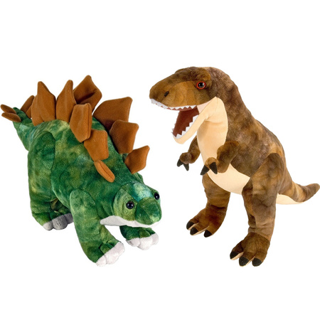 Setje van 2x dinosaurus knuffels T-rex en Stegosaurus van 25 cm