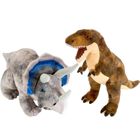 Setje van 2x dinosaurus knuffels T-rex en Triceratops van 25 cm