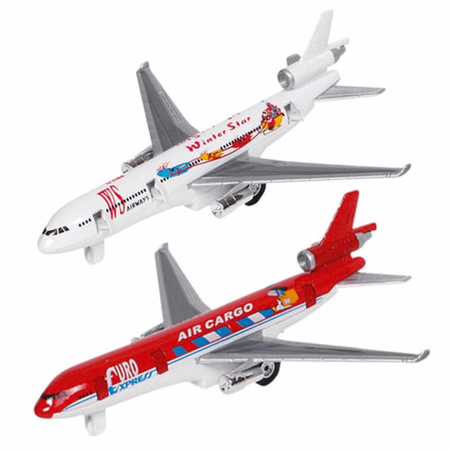 Toys airplanes set of 2x white and red 19 cm