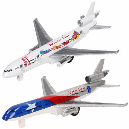 Speelgoed vliegtuigen setje van 2 stuks zilver en wit 19 cm