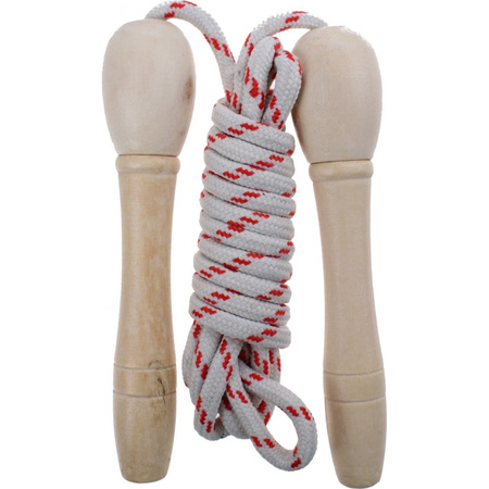 Skipping rope white/red 210 cm with wooden handles toys