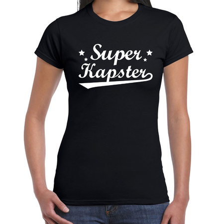 Super kapster t-shirt zwart dames - beroepen shirt
