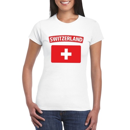 T-shirt met Zwitserse vlag wit dames