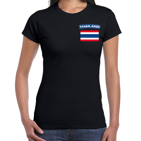 Thailand t-shirt met vlag zwart op borst voor dames
