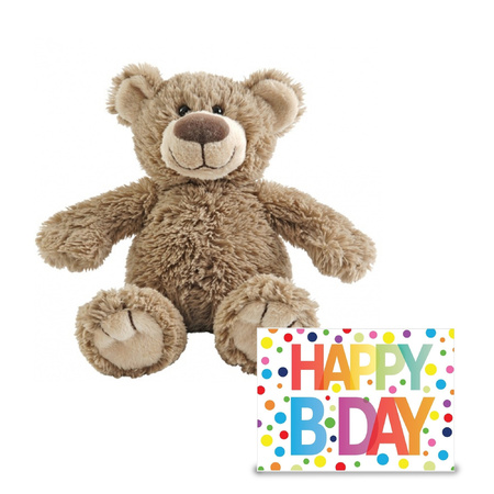 Verjaardag cadeau knuffelbeer 22 cm met XL Happy Birthday wenskaart