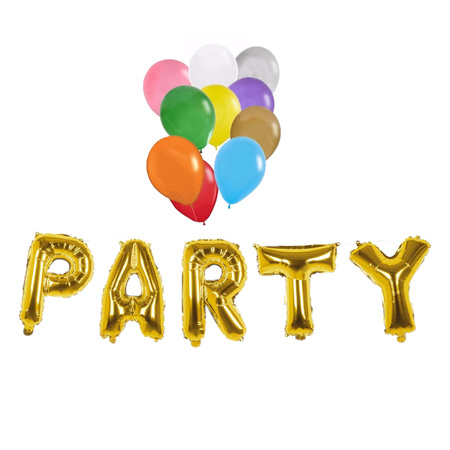 Tirannie etnisch tweeling Verjaardag feest letters folie ballonnen PARTY en 50x latex ballonnen  bestellen voor € 10.49 bij het Knuffelparadijs