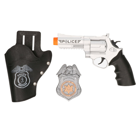Zwarte politie verkleed pet met pistool/holster/badge/handboeien voor kinderen