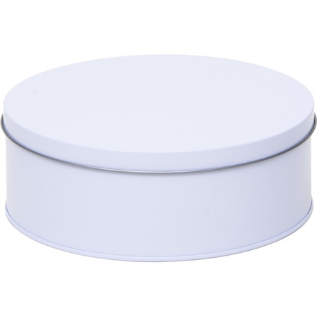 Gift white round storage tin 8 years 18 cm
