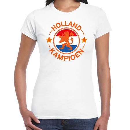 Wit t-shirt Holland / Nederland supporter Holland kampioen met leeuw EK/ WK voor dames