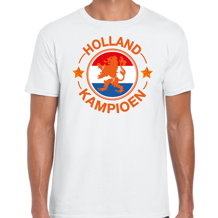 Wit t-shirt Holland / Nederland supporter Holland kampioen met leeuw EK/ WK voor heren