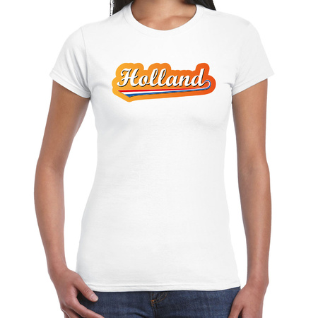 Wit t-shirt Holland / Nederland supporter Holland met Nederlandse wimpel EK/ WK voor dames