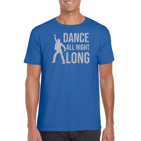Zilveren muziek t-shirt / shirt Dance all night long blauw heren