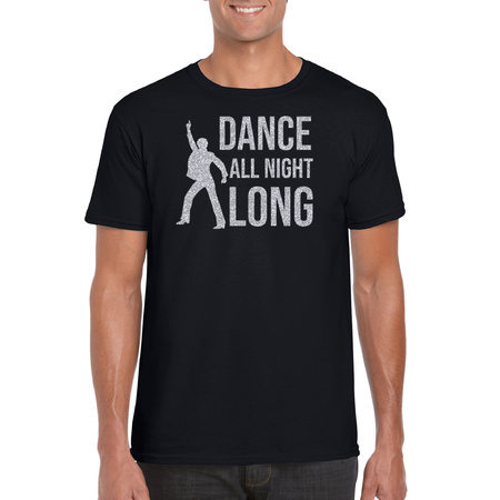 Zilveren muziek t-shirt / shirt Dance all night long zwart heren